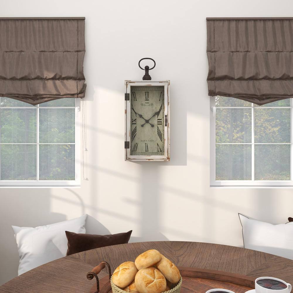 White Wood Pocket Watch Style Wall Clock with Metal Accents