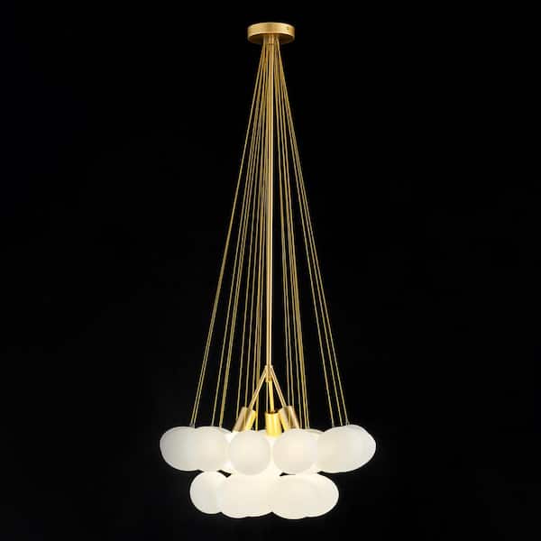Levi 3-Light Gold Modern Cluster Globe Bubble Chandelier with 21 Frosted Glass Bubble