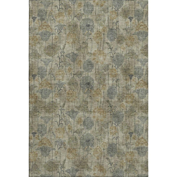 Mayfield Premium Machine Washable Abstract AMF2128 Khaki 10 ft. x 14 ft. Area Rug