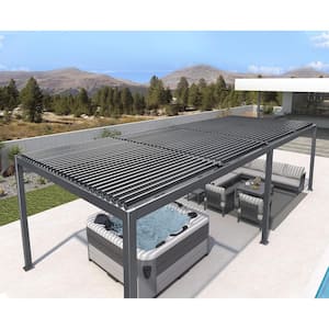11.4ft.x27.2ft. Gray Louvered Pergola Large Patio Aluminum Pergola with Adjustable Roof for Deck Backyard Hardtop Gazebo