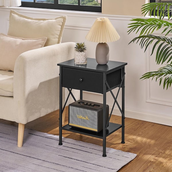 Rustic Nightstand with Drawer, Compact Bedside Table with Storage Shelf for Bedroom, Industrial End Table Black