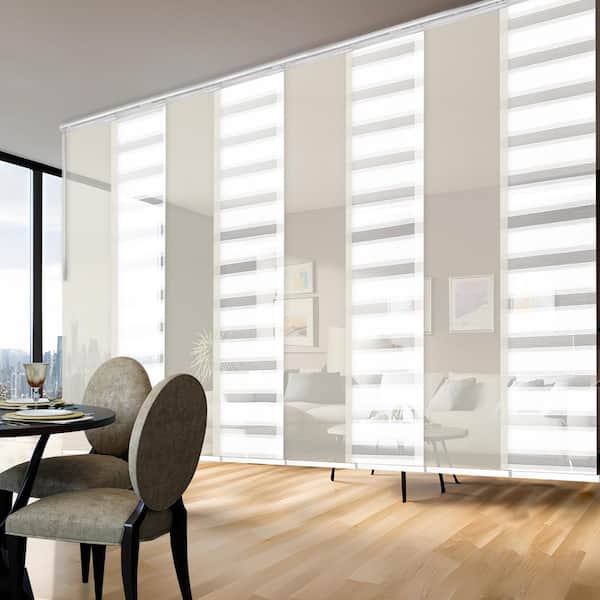 EMOH Spotlit Variegate 130 in.- 175 in. W x 94 in. L Adjustable 8-Panel Satin Nickel Double Rail Panel Track, 23.5 in. Slates