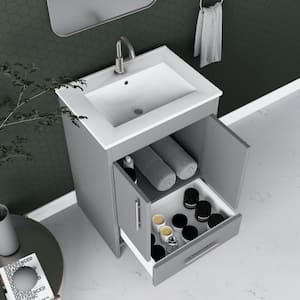 Pacific 24 in. x 18 in. D Bath Vanity in Gray with Ceramic Vanity Top in White with White Basin