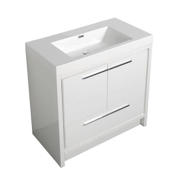 30 in. W x 20 in. D x 35 in. H Freestanding Bath Vanity in High Glossy White with White Glossy Resin Top