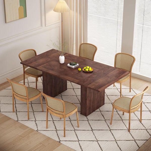 ATHMILE Walnut Wood 78.74 in. Double Pedestal Rectangular ATHMILE Walnut Wood 78.74 in. Double Pedestal Rectangular