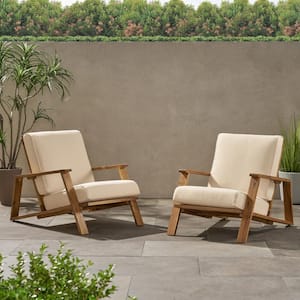Paloma Teak Brown Removable Cushions Wood Outdoor Patio Lounge Chair with Beige Cushion (2-Pack)