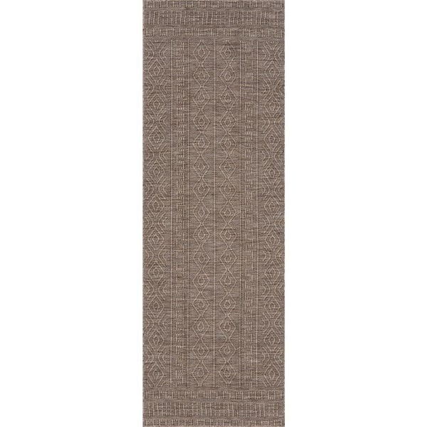 Anessae Contemporary Brown 3 ft. x 8 ft. Outdoor Runner Rug