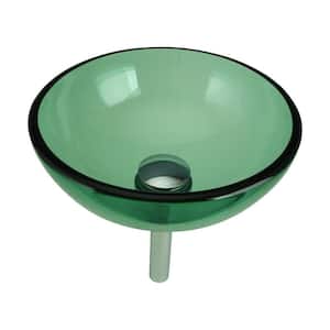 Tourmaline 11-3/4 in. Round Glass Vessel Bathroom Sink in Green with Drain