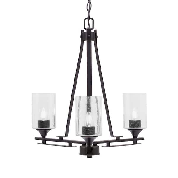Unbranded Ontario 17.5 in. 3-Light Dark Granite Geometric Chandelier for Dinning Room with Clear Bubble Shades No Bulbs Included
