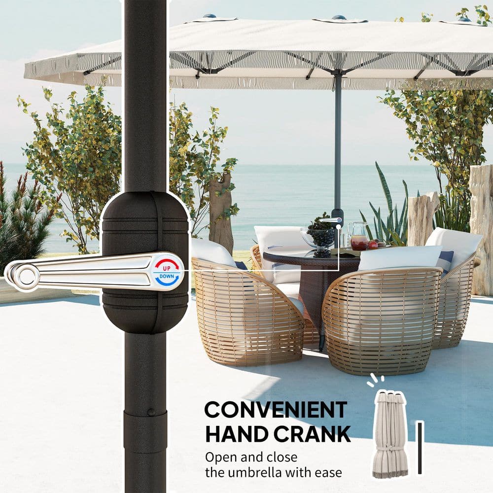 Extra Large Cream White Double-Sided Patio Umbrella with Easy Crank Handle