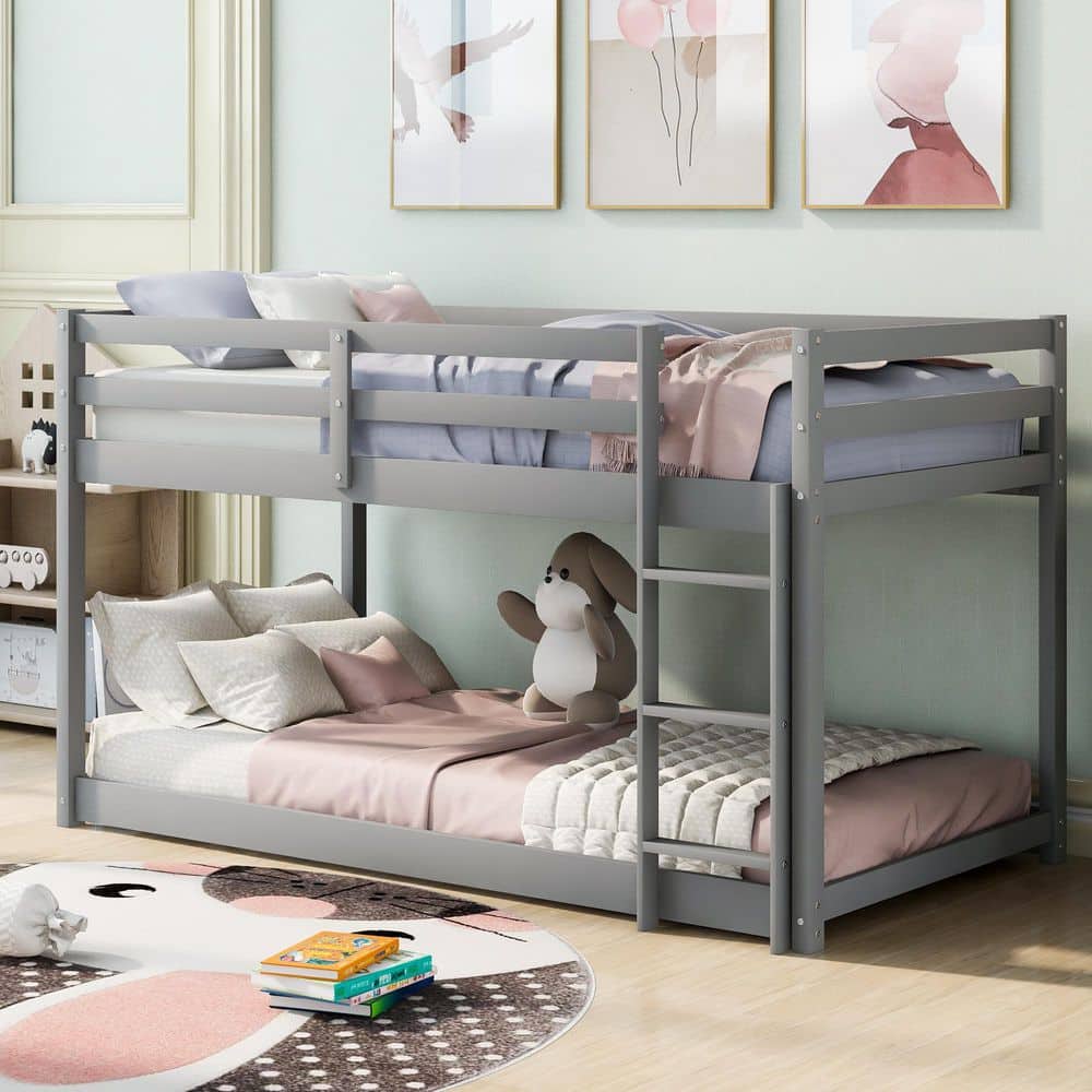Harper & Bright Designs Gray High Quality Twin Over Twin Bunk Bed  SM000089AAE - The Home Depot