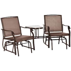 2-Piece Metal Patio Conversation 2 Seating Set with Coffee Table, Breathable Sling for Backyard, Garden and Porch- Brown