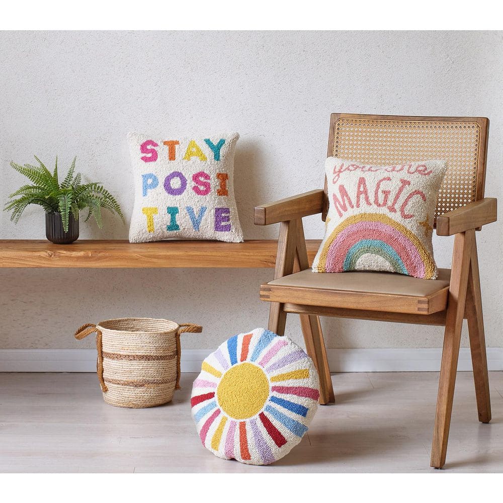 Round Multicolor Wool Rainbow Sun Throw Pillow