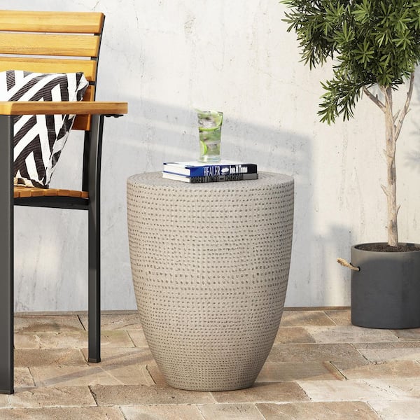 Round Lightweight Concrete Outdoor Side Table with Textured Surface
