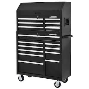41 in. W x 18 in. D Standard Duty 16-Drawer Combination Rolling Tool Chest and Top Tool Cabinet Set in Gloss Black
