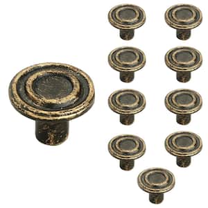 Ringed 1-1/2 in. Antique Brass Patina Cabinet Knob (Pack of 10)