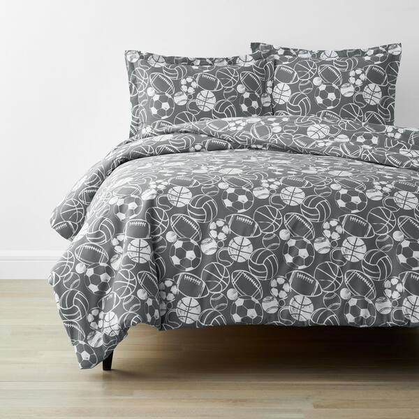 The Company Store Company Kids Sports Balls Gray Full Organic Cotton Percale Duvet Cover