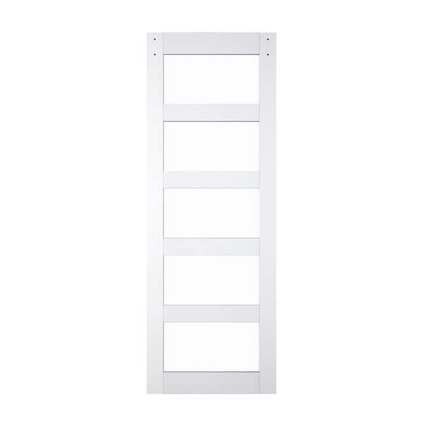 Gela 30 in. x 84 in. 5 Lite Tempered Frosted Glass White MDF Sliding Barn Door Slab Without Hardware Kits