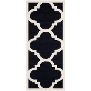 Cambridge Black/Ivory 3 ft. x 10 ft. Border Geometric Quatrefoil Runner Rug