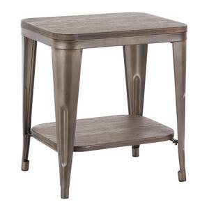 Oregon Industrial Antique Metal and Espresso Wood End Table