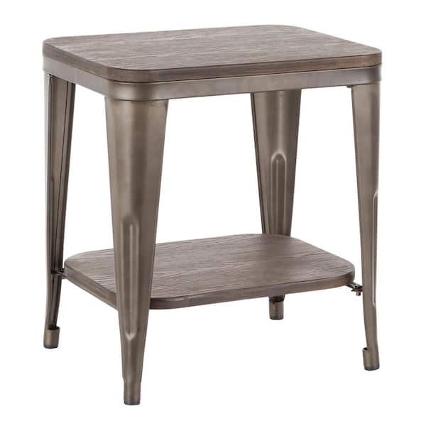 Lumisource Oregon Industrial Antique Metal and Espresso Wood End Table