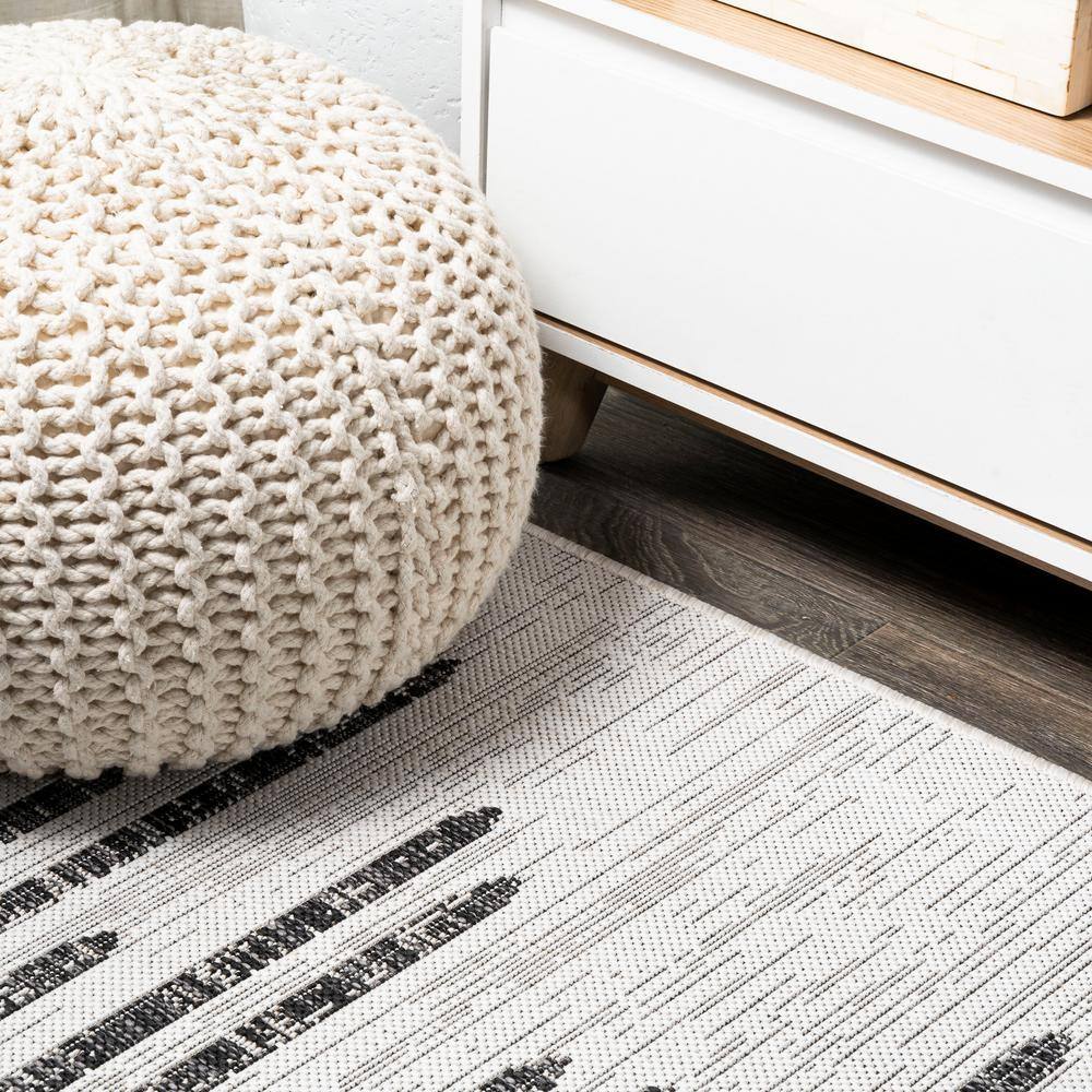 Ivory & Black Striped Synthetic 4' x 6' Easy-Care Area Rug