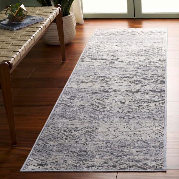 Atlas 2 ft. x 8 ft. Charcoal/Gray Chevron Distressed Runner Rug