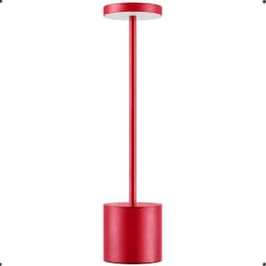 13.38 in. Red Waterproof Rechargeable Cordless MetalLED Table Lamp With Touch Sensor To Dimming