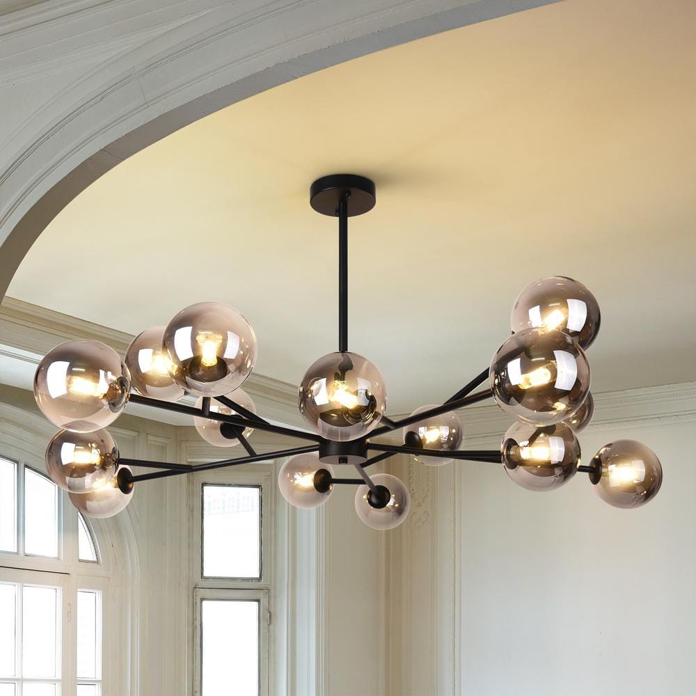 Rennnsan Charlie 15-Light Black Modern Smokey Glass Globe Bubble