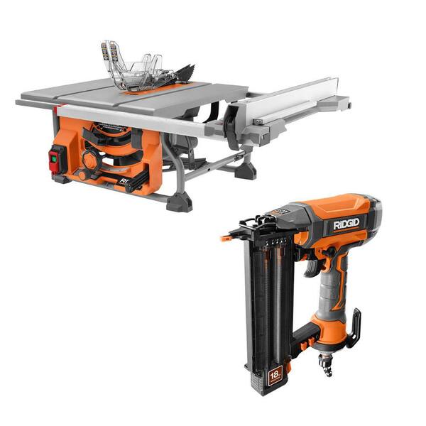 RIDGID 15 Amp 10 in. Portable Pro Jobsite Table Saw Without Stand and Pneumatic 18 Gauge 2 1 8 in. Brad Nailer R4518NS R213BNF The Home Depot