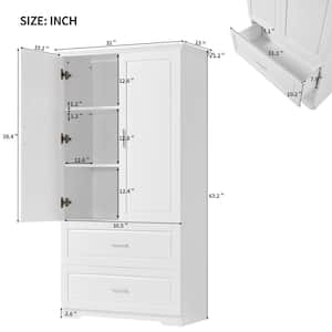 White 63.20 in. Accent Storage Cabinet with 2-Doors, Drawers and Adjustable Shelves