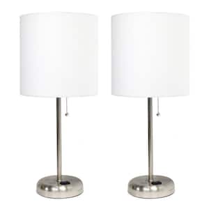 19.5 in. White Table Desk Lamp Set for Bedroom with Charging Outlet (2-Pack)