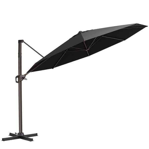Crestlive Products 11 ft. Octagon Round 360° Rotation Cantilever Tilt Patio Umbrella in Black