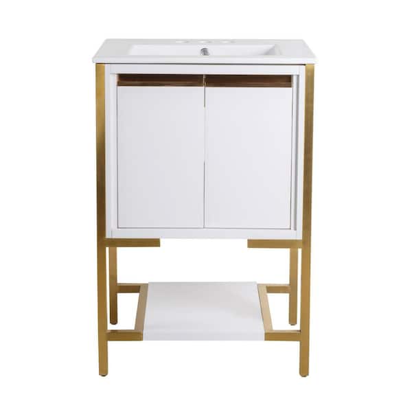 Swiss Madison Marseille 24 in. White Bathroom Vanity with White, 3-Hole Ceramic Sink Top