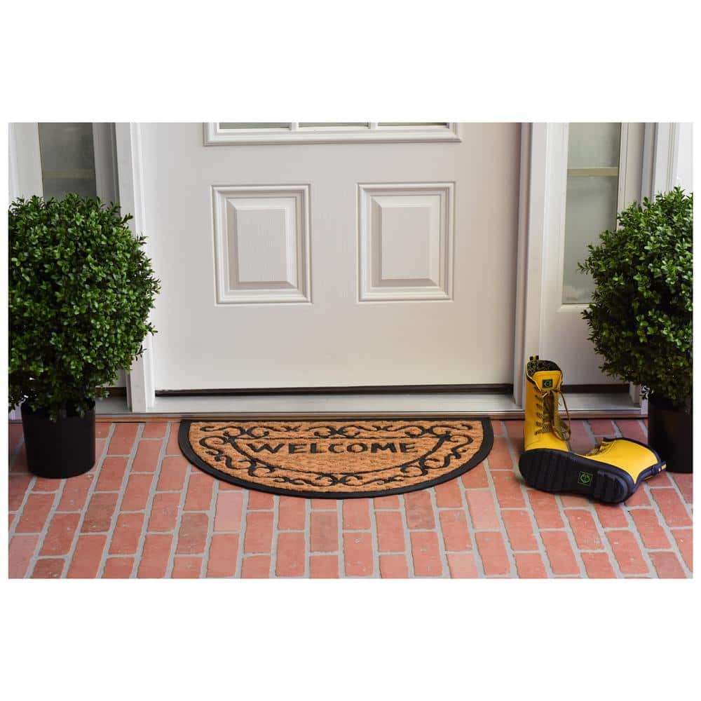Sun Pointe Natural and Black Coir Rubber Half-Round Doormat
