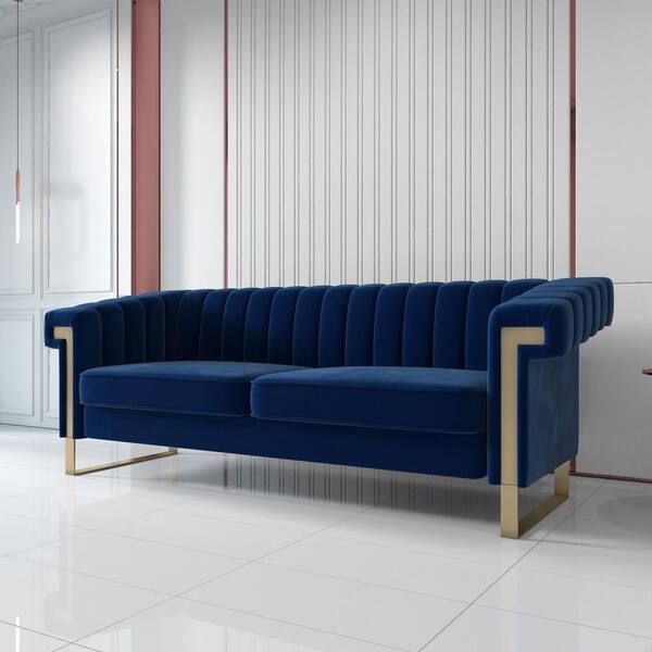 blue three seater sofa