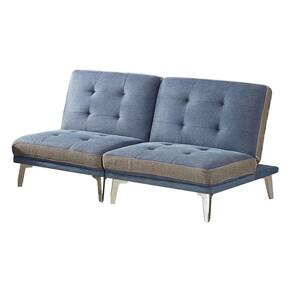 73 in. Armless 2-piece Fabric Modern Sectional Sofa in Blue with Two Gray Pillows