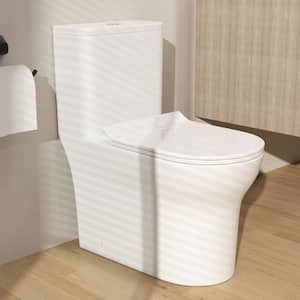 One-piece 12 inch Rough 1.1/1.6 GPF High Efficiency Dual Flush Elongated Toilet Soft-Close Seat Included in Gloss White