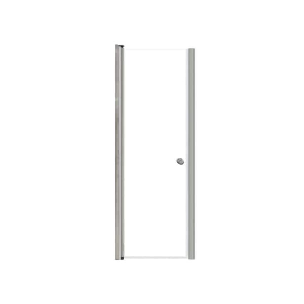 Transolid Lyna 24 in. W x 70 in. H Pivot Frameless Shower Door in Brushed Stainless with Clear Glass