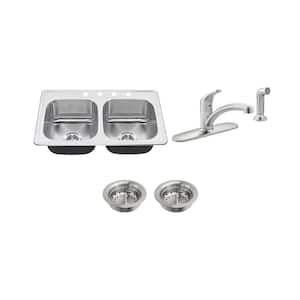 Colony All-in-One Drop-In Stainless Steel 33 in. 4-Hole 50/50 Double Bowl Kitchen Sink with Faucet in Stainless Steel