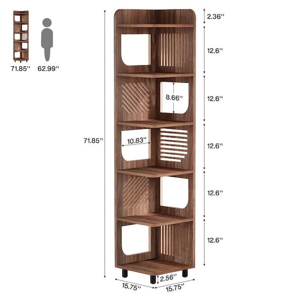 BYBLIGHT Eulas 71.9 in. Tall Brown Wood 6-Shelf Standard Bookcase