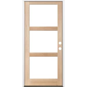42 in. x 96 in. Modern Hemlock Left-Hand/Inswing 3-Lite Clear Glass Unfinished Wood Prehung Front Door