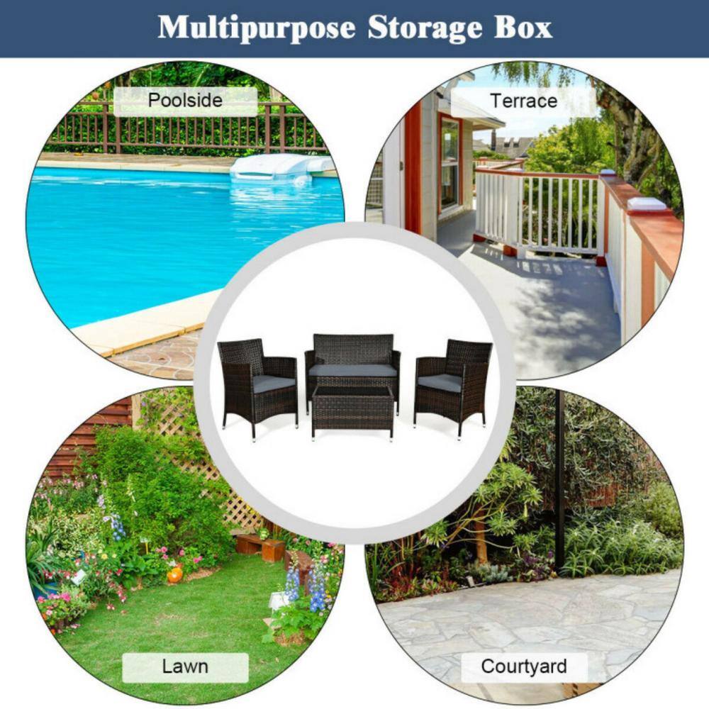 4-Piece Gray Rattan Wicker Patio Sofa Set with Cushions and Coffee Table