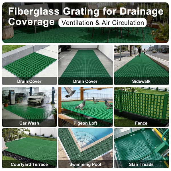 1 ft. x 4 ft. PrimeSeries Composite Fiberglass Grating Deck Tile for Drain Cover,Garage,Walkway,Patio Deck,Green