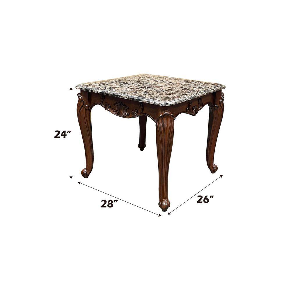 Nayla Cherry Finish Marble Top Rectangular End Table