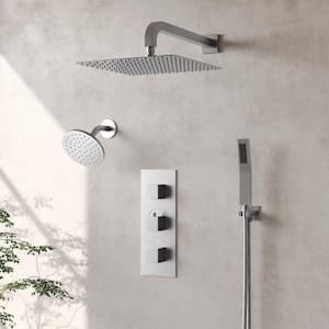 5-Spray Patterns  12, 6 in. Dual Shower Head Wall Mount Fixed Shower Head with Handheld In Brushed Nickel