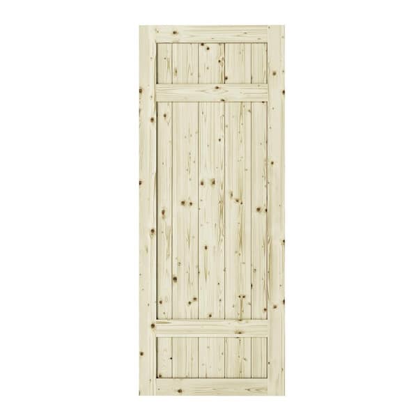 33 in. x 84 in. Barrel 3-Panel Unfinished Knotty Pine Interior Barn Door Slab