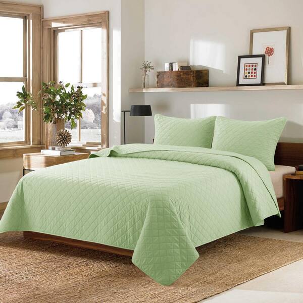 Country Living Vintage Washed Solid 2 Piece Seafoam Microfiber Twin Quilt Set Cl633se01 The Home Depot