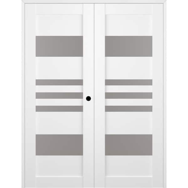 Belldinni Leti 56 in. x 84 in. Left Hand Active 5-Lite Frosted Glass Bianco Noble Wood Composite Double Prehung Interior Door