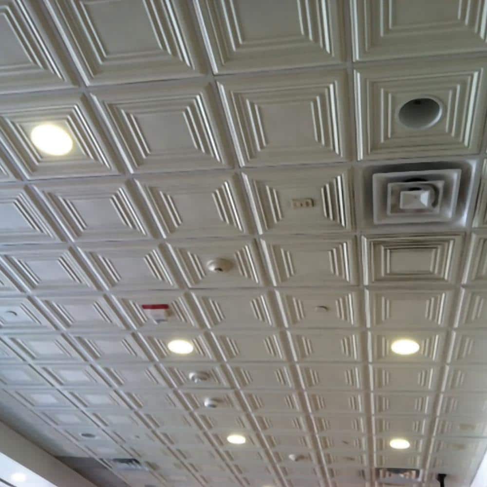 Eggshell White Powder Coated Tin Ceiling Tiles, 24" x 24"